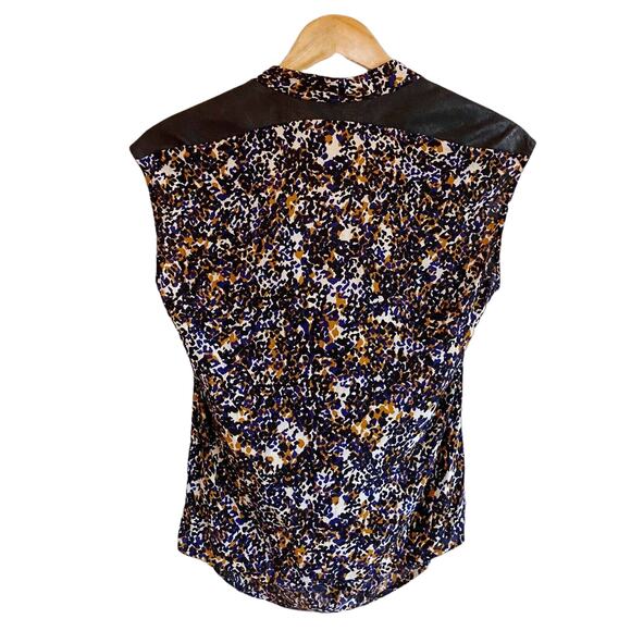 MAJE Blouse Cowl Neck Blouse Top Black Colorful Faux Suede Details Sleeveless 2 - Picture 2 of 8